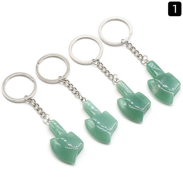 Green Aventurine with Metal Mini Axe Keychain