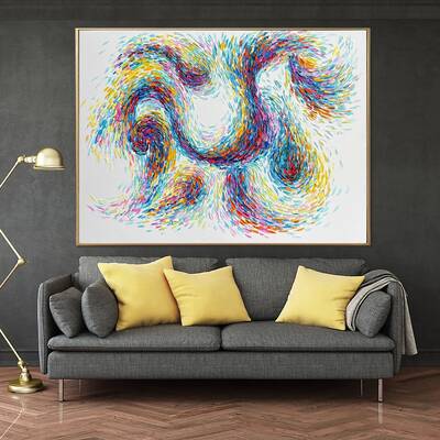 Abstract Waves Wall Art Canvas Modern Colorful Painting Contemporary Artwork Original Impasto Painting for Bedroom Wall Decor...