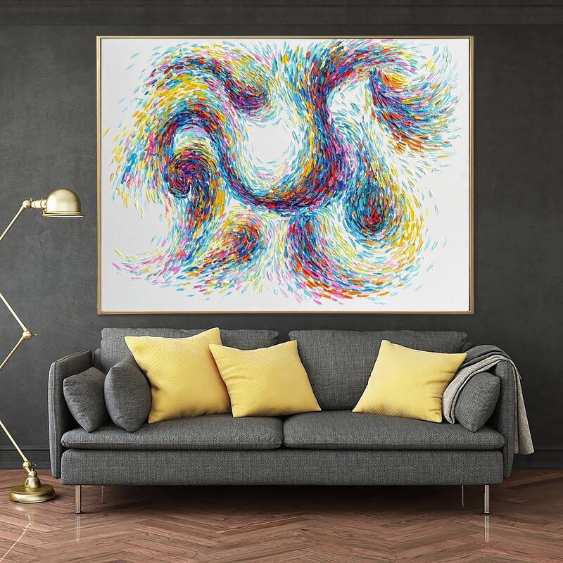 Abstract Waves Wall Art Canvas Modern Colorful Painting Contemporary Artwork Original Impasto Painting for Bedroom Wall Decor...