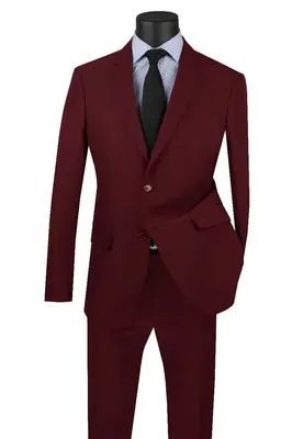 Burgundy Modern Fit Poplin Suit for Men - Two Button Style