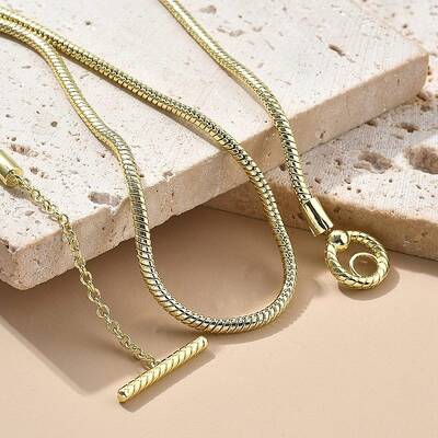 Brass Round Snake Chain Necklaces with OT Clasps for Men Women