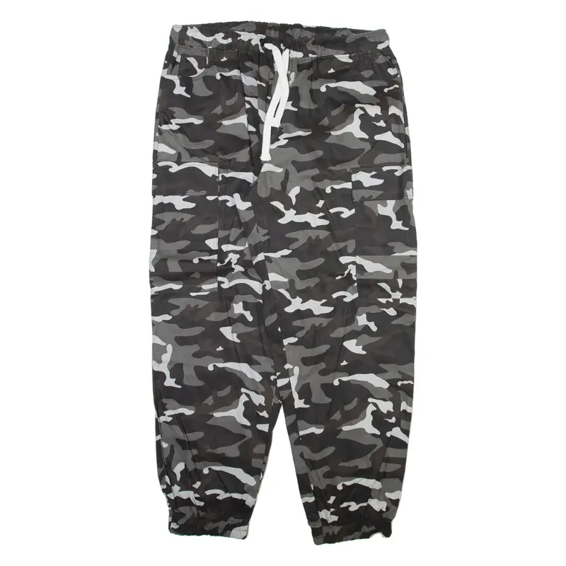 Camo Cargo Mens Trousers Grey Relaxed Tapered W36 L31