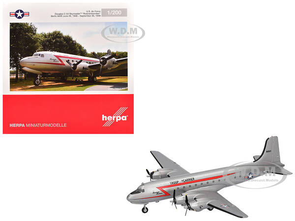 Douglas C-54 Skymaster Transport Aircraft Rosinenbomber (44-9063) United States Air Force 1/200 Diecast Model Airplane by Her...