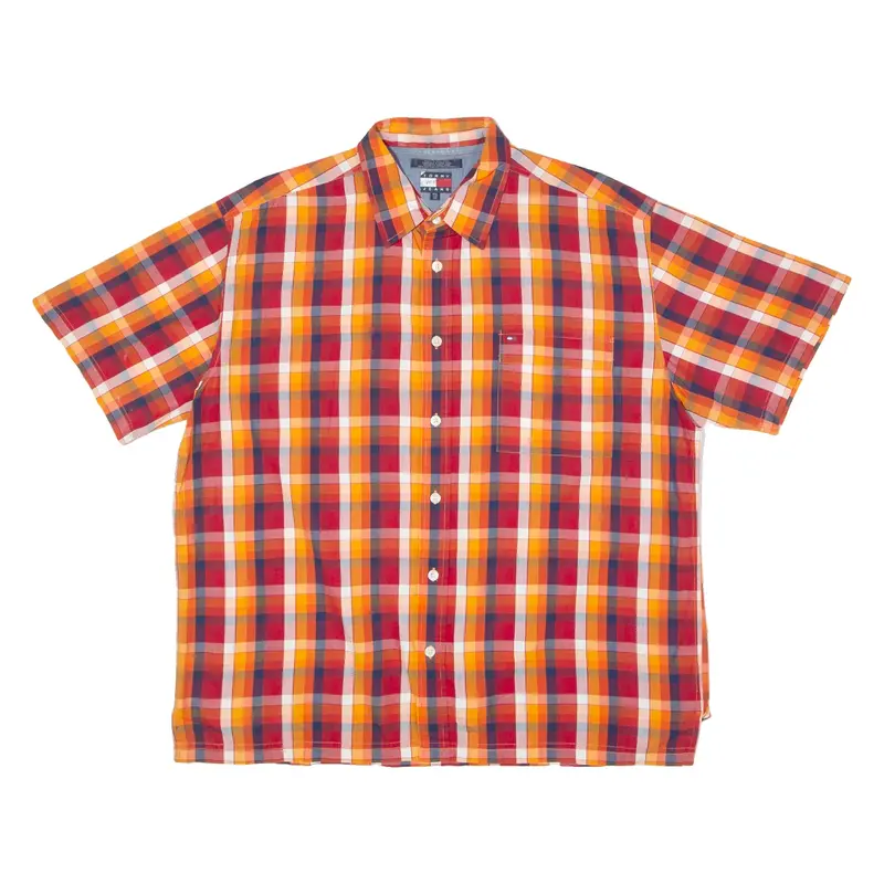 TOMMY HILFIGER Mens Shirt Orange Check 2XL