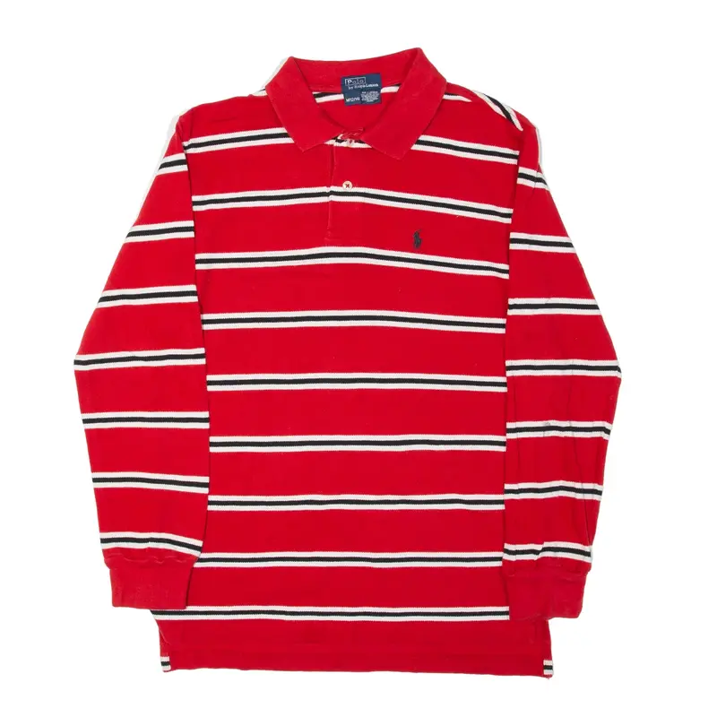 POLO RALPH LAUREN Polo Shirt Red Striped Long Sleeve Boys M