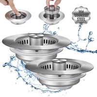 Upgraded 3 in 1 Kitchen Sink Drain Strainer - Stainless Steel Sink Stopper, Anti-Clogging Sink Food Catcher Basket,for US Sta...