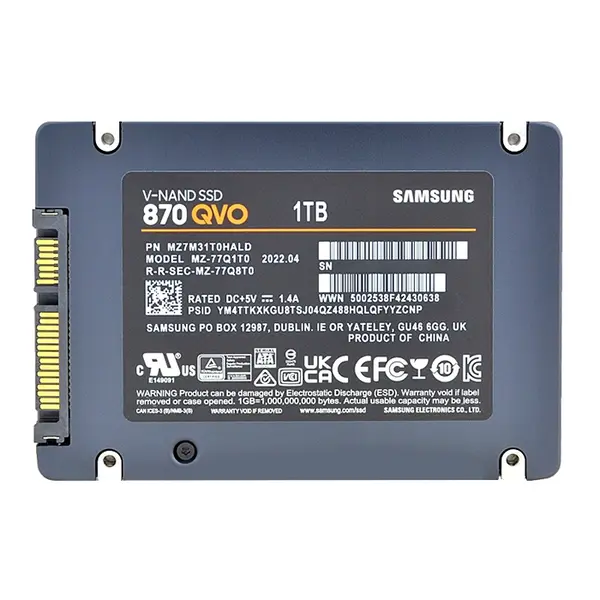 Samsung MZ-77Q1T0B/AM | 870 QVO Series 1TB 2.5-inch 6GB/s SATA 1GB Cache V-NAND 4bit MLC (QLC) Solid State Drive