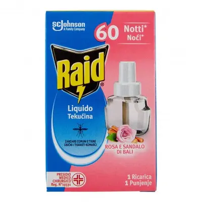 Raid Electric Anti-Mosquito Liquid, Bali Rose and Sandalwood Fragrance, 60 Nights, Refill