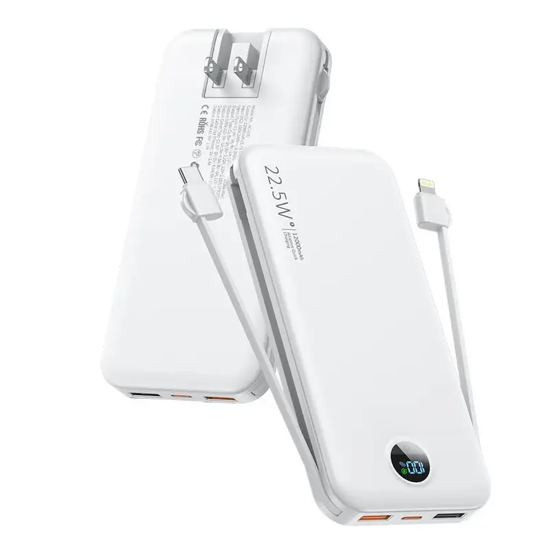 Global Pick Portable Power Bank, 12000mAh Power Bank with Built in Cable, USB-A Output Mobile Charger for Most Electronic Dev...