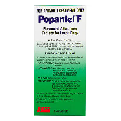 Popantel F Allwormer For Large Dogs 35 Kg (77lbs) 2 Tablets