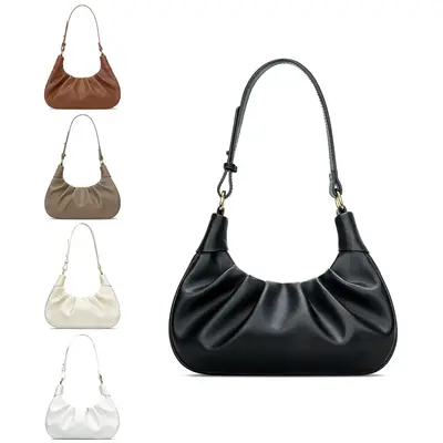 KKXIU Shoulder Bag Crescent Handbag Ruched Purse Underarm Bag Mini Hobo for Women,Detachable Gold Chain Crossbody Bag