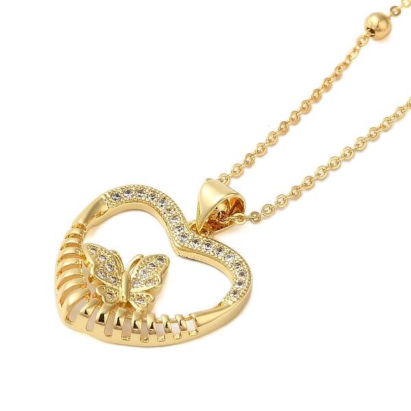 Brass Micro Pave Cubic Zirconia Heart Pendant Necklaces for Women