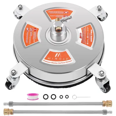 M MINGLE 14'' Pressure Washer Surface Cleaner Attachment, Driveway Power Washer Accessory with 2 Extension Wand, 1/4\