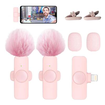Wireless Lavalier Microphone for iPhone/Smartphone, 2 Mini Lapel Microphones with Clearer Audio for Video Recording, Int