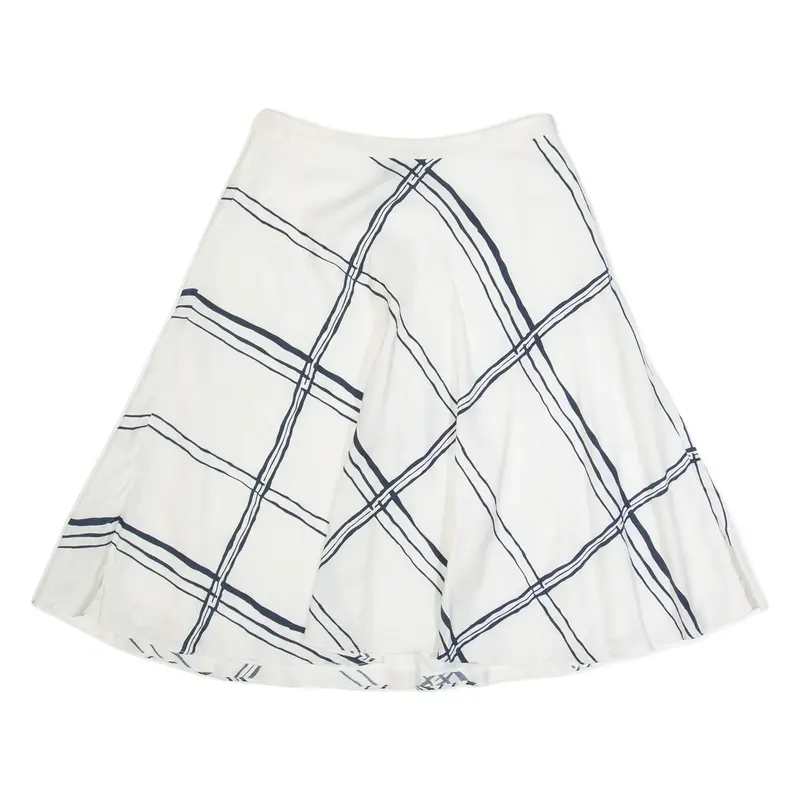 COAST Womens A-Line Skirt White Knee Length Silk Check UK 8