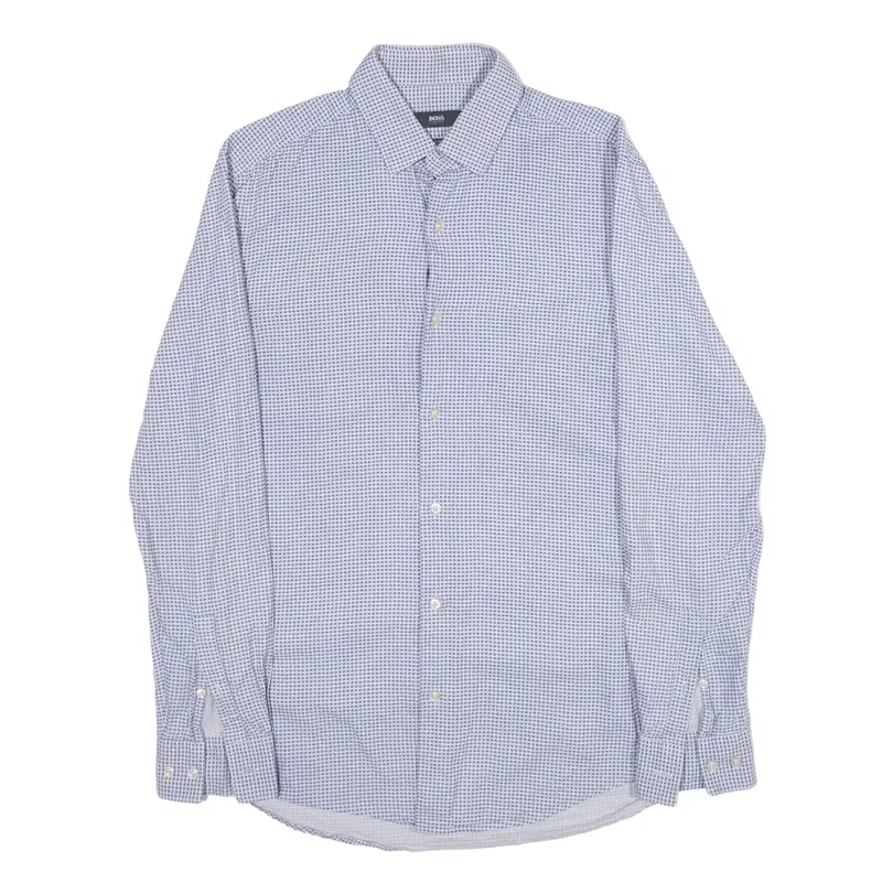 HUGO BOSS Slim Fit Shirt Blue Geometric Long Sleeve Mens S