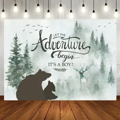 Aperturee Its A Boy Baby Shower Backdrop With Bear Pine Tree