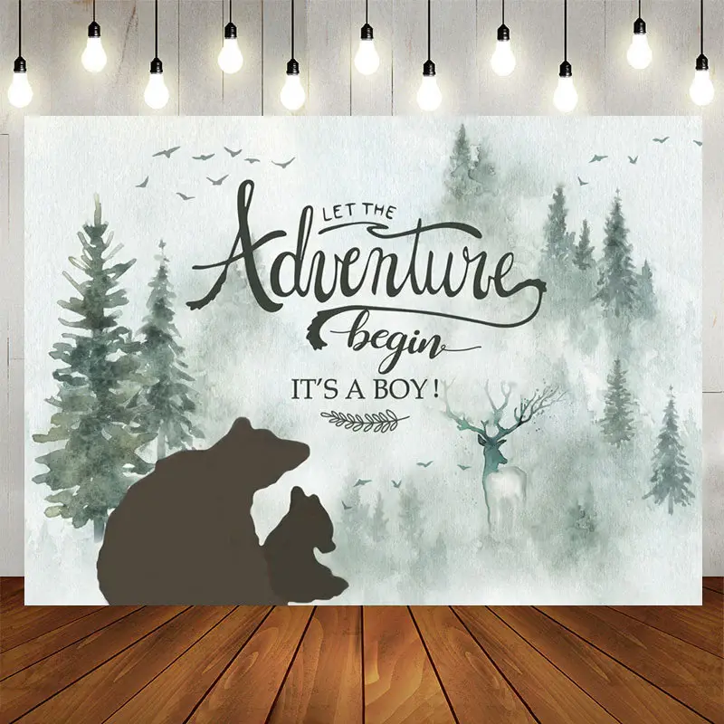 Aperturee Its A Boy Baby Shower Backdrop With Bear Pine Tree