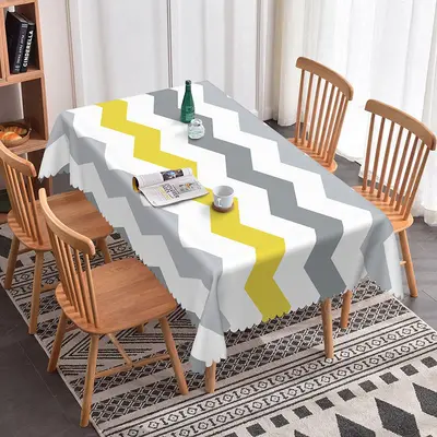 Aperturee Stylish Yellow Wavy Lines Tablecloth For Home Decor, 52x70 Inch, 30.82 USD, rectangle tablecloths, ZJY04634-A