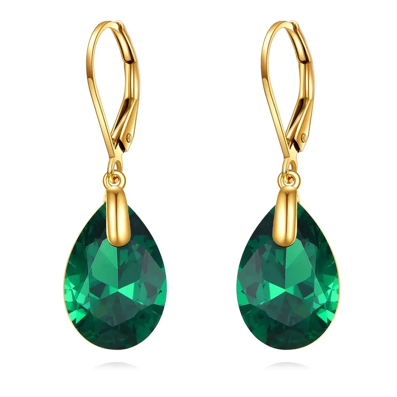 14K Gold Crystal Drop Shape Drop Earrings