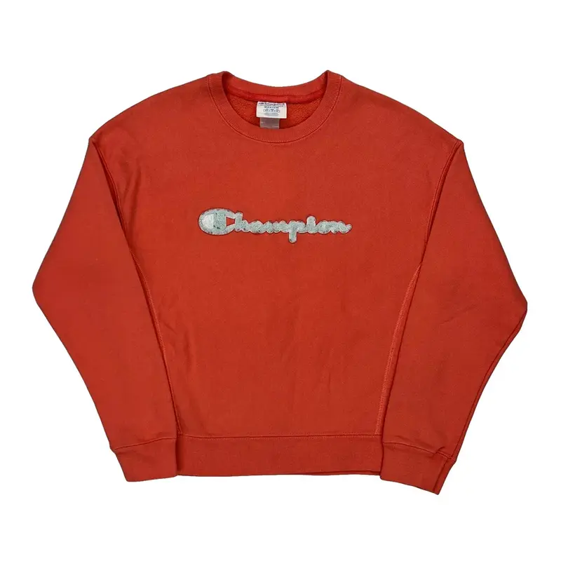 Reverse Weave Champion Spellout Sweatshirt - Medium Orange Cotton Blend