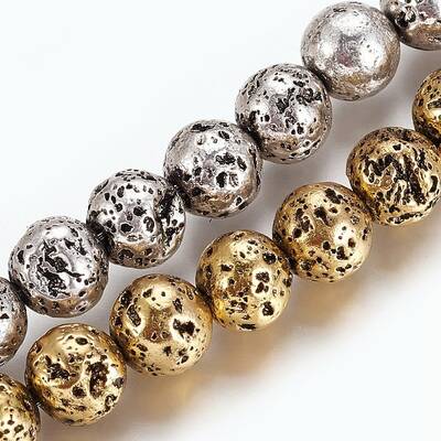 Electroplated Natural Lava Rock Beads Strands