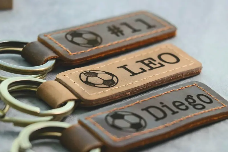 Soccer Personalized Keychain / Keyring / bag Tag / Name Tag - Leather Keychain