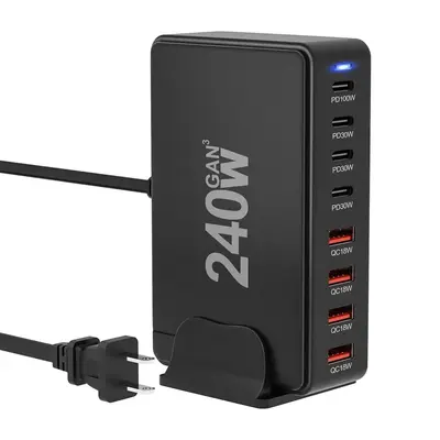 240W USB C Desktop Charging Station, 8 Ports PD 3.0 USB C Fast Charger Block for Cellphone Smartphone, Fast Charger Power Ada...