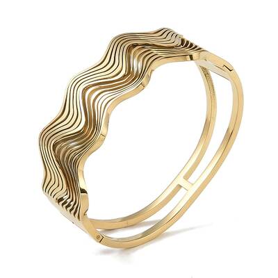 304 Stainless Steel Hollow Wavy Hinged Bangles for Women