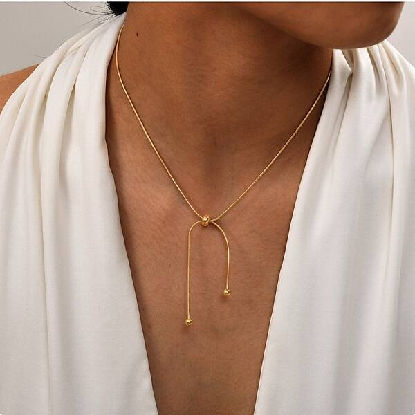 304 Stainless Steel Round Snake Chain Lariat Necklaces