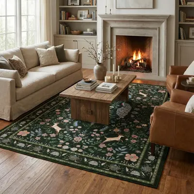 Garvee Large Washable Rug 9x12 Area Rugs Non Slip Rustic Floral Rug Green for Living Room Bedroom Dining Room Nursery Playroo...