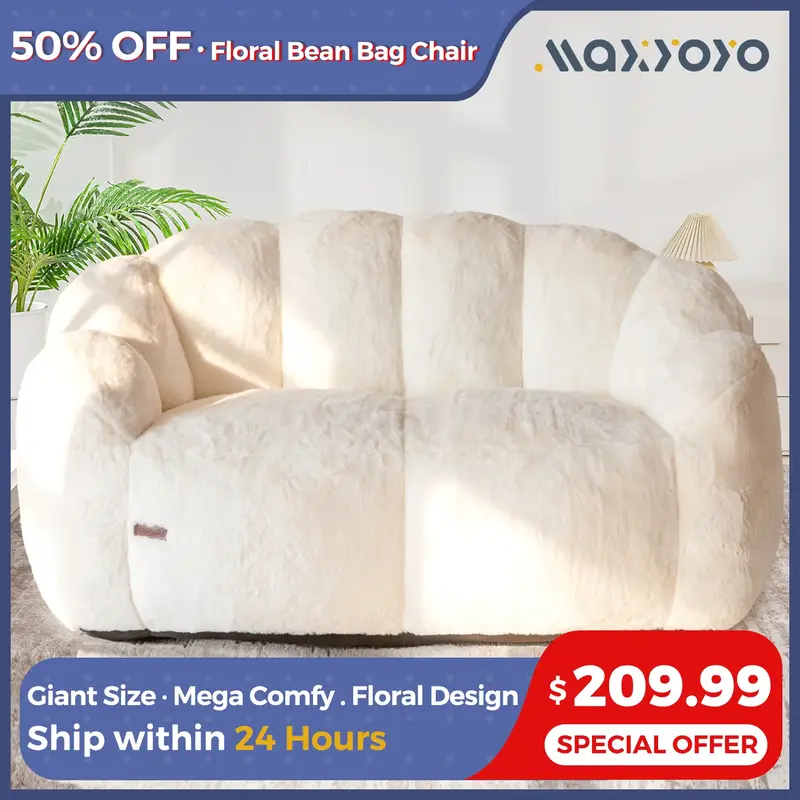 MAXYOYO Bean Bag Chair for Adults, Floral Shaped Bean Bag Sofa, Ultra Soft Faux Fur Floor Sofa with Petal Back, Reading Chair...
