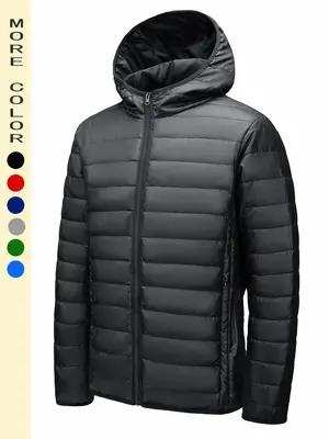 Men's Solid Zip Up Hooded Jacket, Regular Fit Casual Long Sleeve Pocket Hooded Outerwear for Fall & Winter, Men's Clothes for...