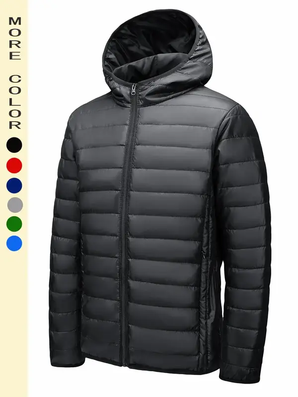 Men's Solid Zip Up Hooded Jacket, Regular Fit Casual Long Sleeve Pocket Hooded Outerwear for Fall & Winter, Men's Clothes for...