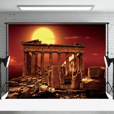 Sunset Ancient Greek Temple Architecture Backdrop - Aperturee