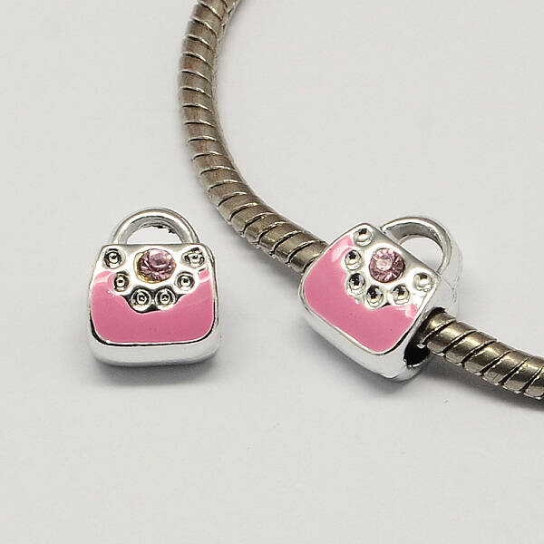 Alloy Rhinestone Bag Large Hole Enamel Style European Beads