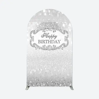 Aperturee Silver Diamond Glitter Crown Happy Birthday Arch Backdrop | Chiara Arch Backdrop Diy | Diy Chiara Backdrop Cover | ...