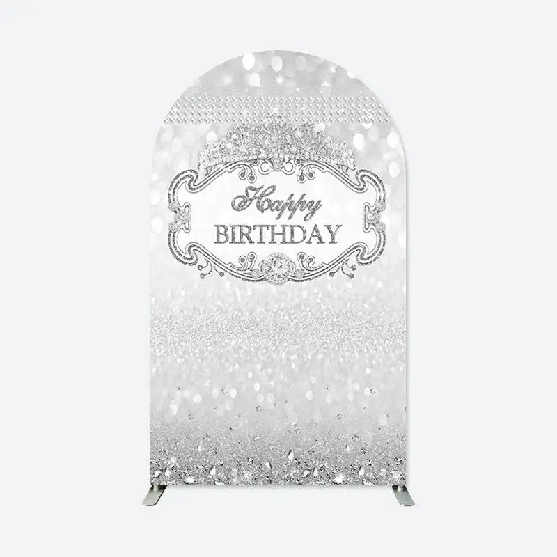 Aperturee Silver Diamond Glitter Crown Happy Birthday Arch Backdrop | Chiara Arch Backdrop Diy | Diy Chiara Backdrop Cover | ...