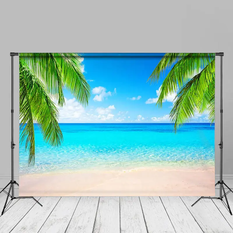 Hawaiian Seaside Palm Tree Leaves Summer Backdrop - Aperturee