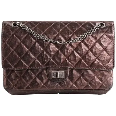 Pre-owned CHANEL Leather Shoulder Bags Reissue 2.55 Classic Double Flap Quilted Metallic 227 Bronze