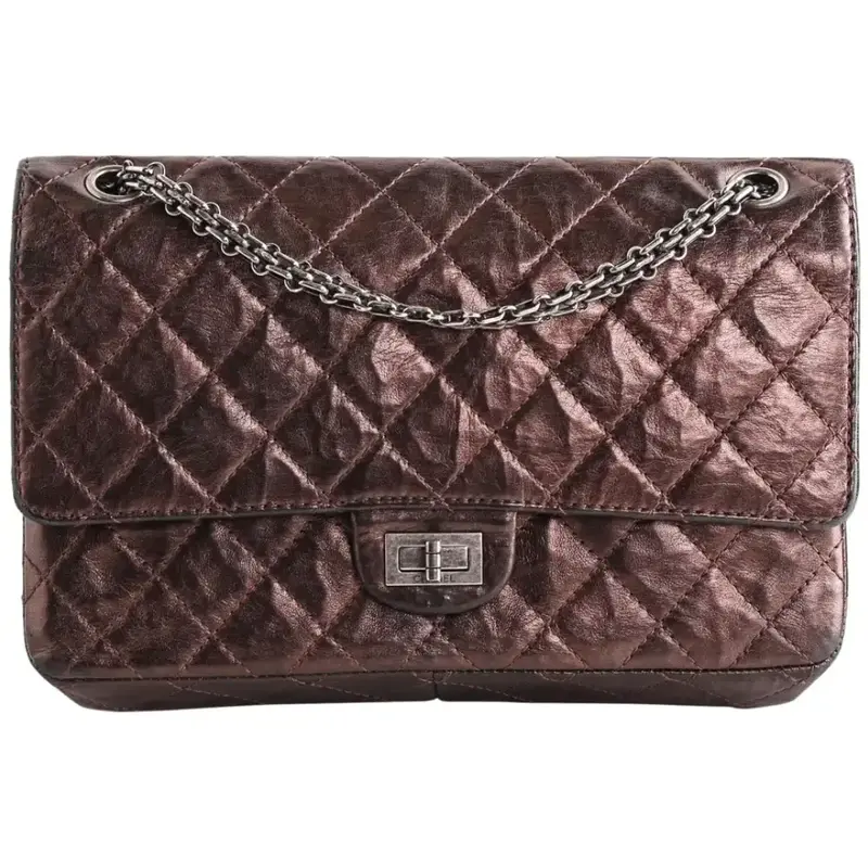 Pre-owned CHANEL Leather Shoulder Bags Reissue 2.55 Classic Double Flap Quilted Metallic 227 Bronze