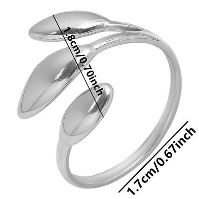 Vintage 304 Stainless Steel Three-Leaf Open Cuff Ring for Women