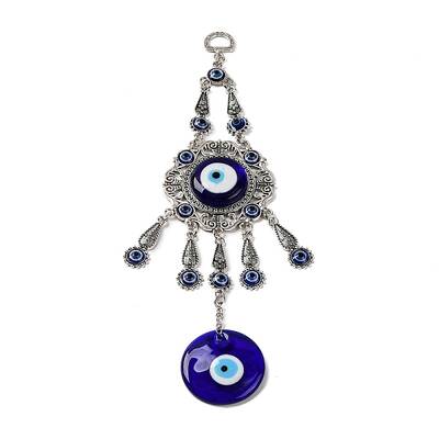 Blue Flat Round with Evil Eye Lampwork Pendant Decoration