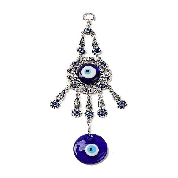 Blue Flat Round with Evil Eye Lampwork Pendant Decoration