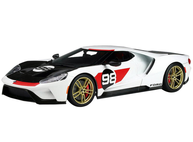 2021 Ford GT #98 White with Black Hood 1966 Daytona 24 Hours Heritage Edition 1/18 Model Car by GT Spirit for ACME