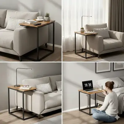 Pipishell End Table C-Shaped, Sofa Side Table，Bedside Table，27 inches High, Side Table for Couch Slide Under, Modern Nigh...