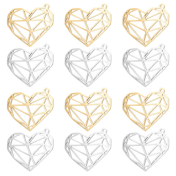 12Pcs 2 Colors 201 Stainless Steel Pendants