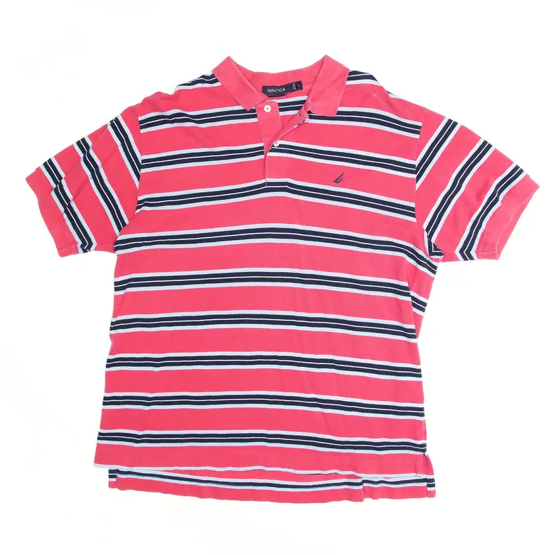 NAUTICA Embroidered Pink Striped Short Sleeve Polo Shirt Mens L