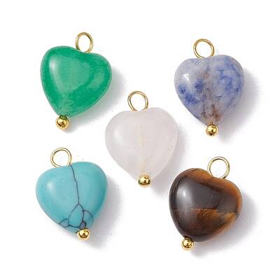 Natural & Synthetic Mixeed Gemstone Heart Charms