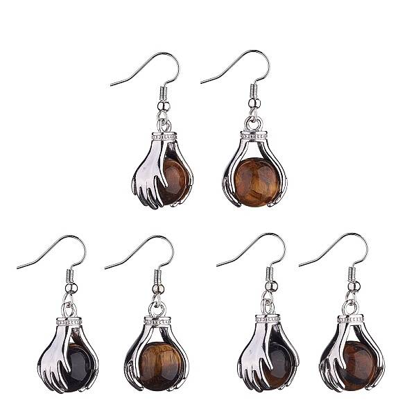 Natural Tiger Eye Palm Dangle Earrings